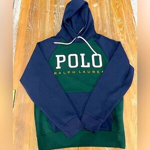 Polo Ralph Lauren Hoodie, Size SM, Green and Blue, Polo Ralph Lauren spell out.